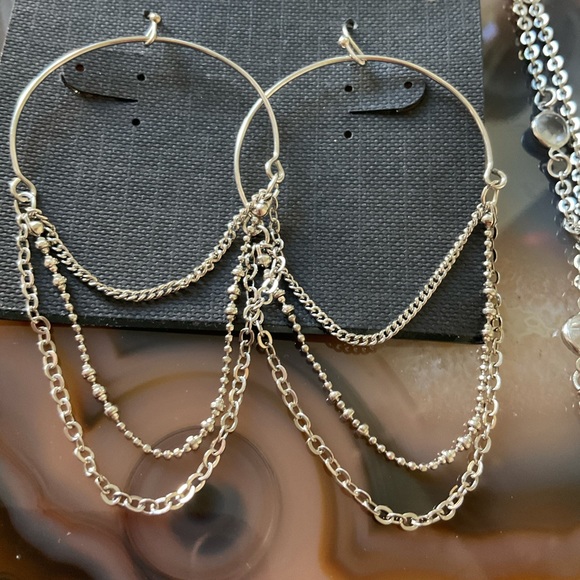 Cookie Lee dangle chain earrings long silver cz necklace - Picture 2 of 4